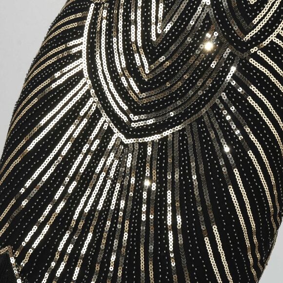 ✨ Flapper Great Gatsby 1920s Retro Tassel Fringe Gold Sequin Dress SIZE XL NEW - Picture 8 of 15